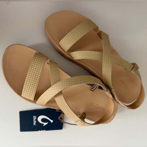 Olukai Onohi Strappy Sandal Wedge Warm Beige Dressy Beach Size 10 40 - Picture 1 of 9